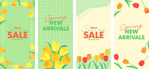 Spring floral banner background set, tulip flower design