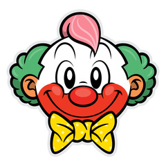Naklejka premium Cute Clown head cartoon character. Best for badge, logo, and icon with circus themes for kids