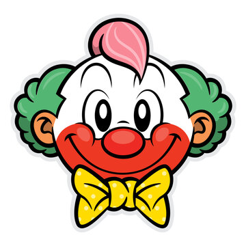 Cute Clown head cartoon character. Best for badge, logo, and icon with circus themes for kids