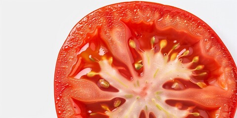 a slice of a fresh organic tomato isolated agains white background