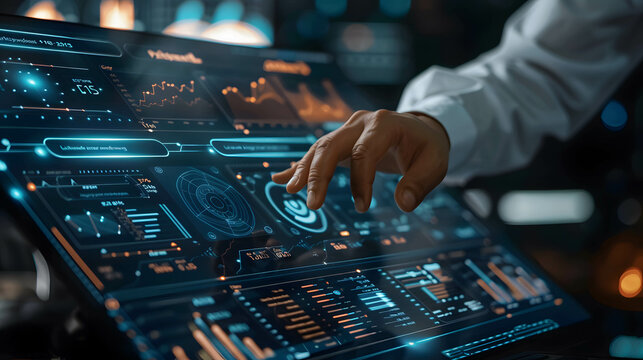 Businessman or investor or manager using AI technology for data analytics, investing or trading in stock and currency, plan and define strategy in business