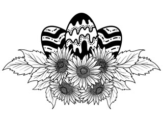 Easter Flower Eggs Outline Illustration