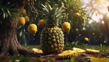 pineapple in a new look to eat  - obrazy, fototapety, plakaty