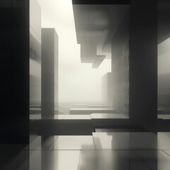 Mysterious 3D concept with abstract cryptography emphasizing minimalism and futuristic space in architecture