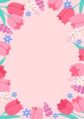 Spring flower background material, pink tulips and small flowers