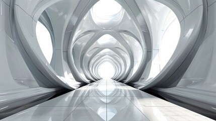 Abstract 3D architecture with symmetry and minimalism showcasing cryptic artwork and design in a futuristic setting