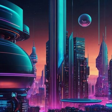 Futuristic Technological Wallpaper. Futuristic City background. Futuristic planet. AI Generative