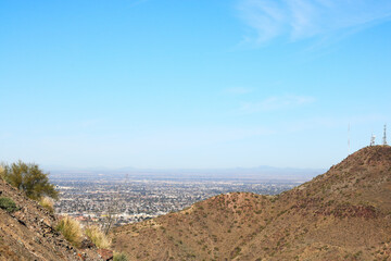 North-West side of Valley of the Sun looking at Arizona cities of Glendale, Peoria and Phoenix from North Mountain Park; copy space