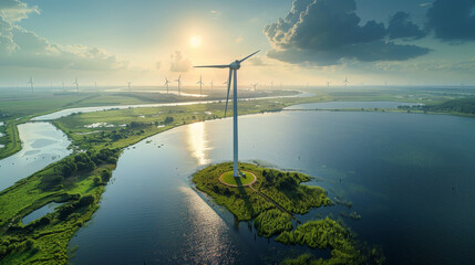 Wind turbine from aerial view, Drone view - obrazy, fototapety, plakaty