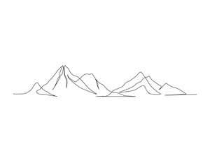 Continuous one line drawing of simple mountain landscape. Mountain outline vector design.   - obrazy, fototapety, plakaty