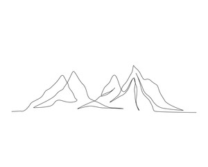 Continuous one line drawing of simple mountain landscape. Mountain outline vector design.  