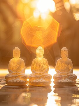 Buddha's disciples, cute, backlight effect, copy space - generative ai