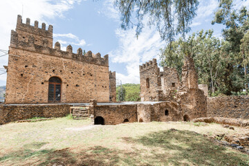 Royal Fasil Ghebbi palace, Gondar fortress-city, Ethiopia. Founded by Emperor Fasilides. Imperial palace castle complex is called Camelot of Africa. African architecture. UNESCO World Heritage Site. - 753071242