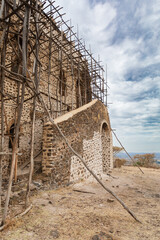 Ruins of Guzara royal palace on strategic hill near Gondar city, Ethiopia, African heritage architecture - 753071687