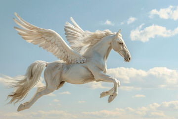 Obraz na płótnie Canvas Majestic Pegasus Soaring Through the Cloud-Filled Sky.