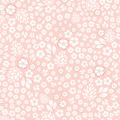 Vector illustration. Ditsy Floral seamless pastel pink pattern, print on fabric, wallpaper, baby clothes print, cottagecore, grandmillenial.