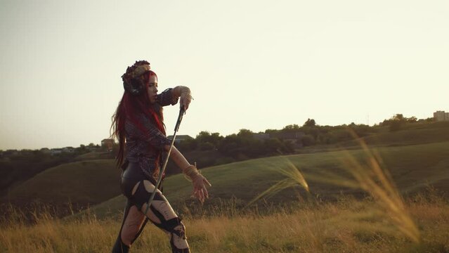 Under the full moon's light, women in flowing dresses and floral wreaths gather in a circle, their ceremony a blend of shamanic wisdom and the vibrant life force of nature.