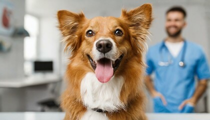 happy border collie dog at the vet