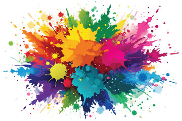colorful rainbow holi paint color powder explosion vector, isolated white wide panorama background