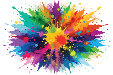 colorful rainbow holi paint color powder explosion vector, isolated white wide panorama background