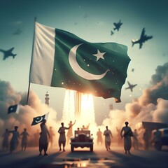 Pakistan Day, celebrate crowd of people dancing - obrazy, fototapety, plakaty