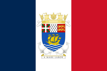 The official current coat of arms of the Territorial Collectivity of Saint-Pierre and Miquelon on the flag of France.