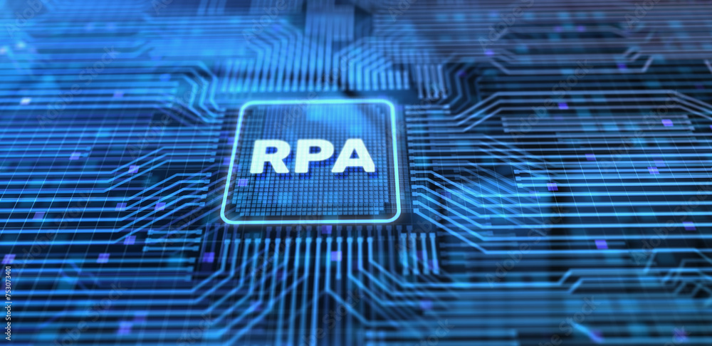 Aufkleber rpa robotic process automation business process optimisation innovation technology concept.