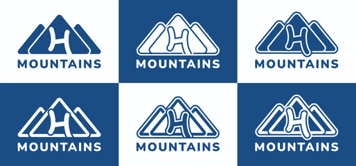 Set of letter H round mountains logo. This logo combines letters and mountain shapes. Suitable for nature lovers, hiking shops, outdoor tool shops and the like.