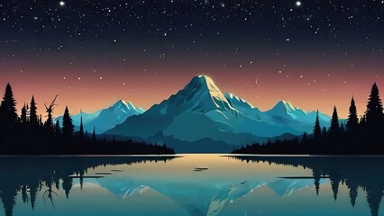 Forest Landscape Wallpaper, lagoon, river, ice, snow, sky, cartoon, animated, mountain. AI Generative