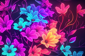 Fototapeta premium background with neon flowers