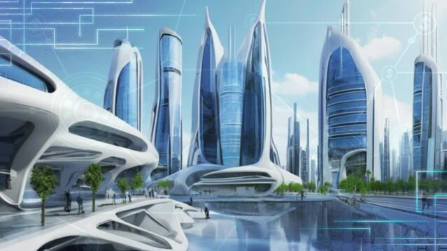 futuristic modern city background thick glass walls