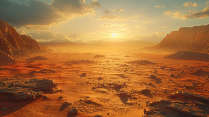 Virtual landscape on the Mars. 3D rendered Illustration.