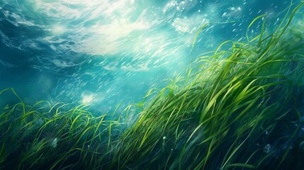Fototapeta na wymiar The delicate dance of seagrass swaying with the gentle movements of the ocean currents.
