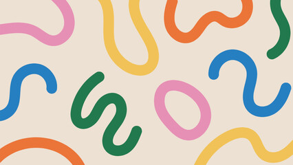 Fun abstract background with multi colored squiggly lines. Doodle design with hand drawn colorful shapes and stripes