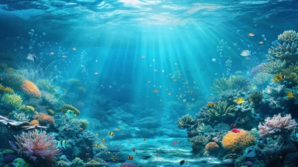 Gordijnen Tropical sea underwater fishes on coral reef. Aquarium oceanarium wildlife colorful marine panorama landscape nature snorkel diving © Ruslan Gilmanshin