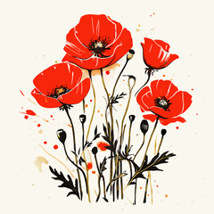 poppy flowers vector illustration