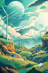 Renewable Energy Farm: a wind and solar farm generating clean energy, highlighting the shift towards sustainable power sources