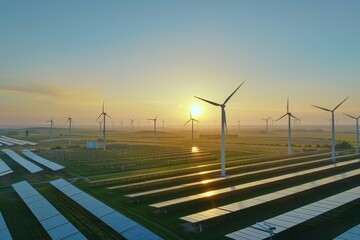 Renewable Energy Farm: Image of a wind or solar farm generating clean energy, highlighting the shift towards sustainable power sources