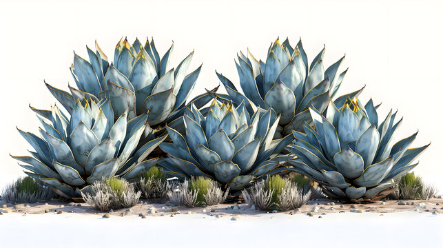Agave bushes file of isolated cutout object on white background. Generative Ai