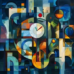 Dynamic Cubism Clock Painting, To add a modern and colorful touch to a rooms decor with a unique and interesting clock painting