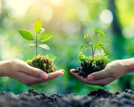 Hands is holding a plant, Eco conceptual