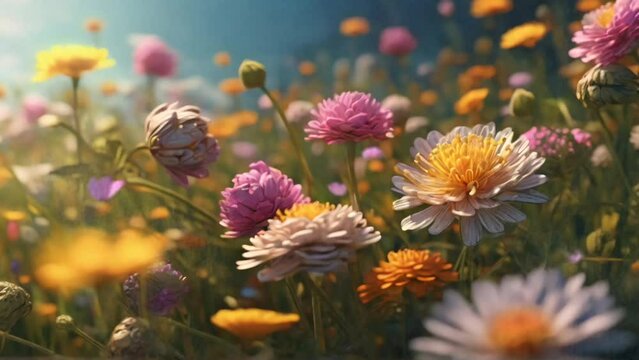 Beautiful Pink Flowers in a Green Garden. Serene Nature Scene with Vibrant Blooms.. Seamless looping 4k timelapse virtual video animation background generated AI 