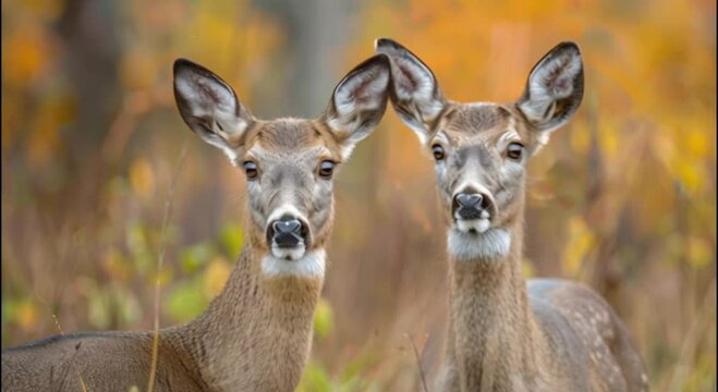 a pair of deer in the forest footage