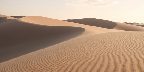 Fototapeta na wymiar Sand dunes in desert and scorching hot sun.