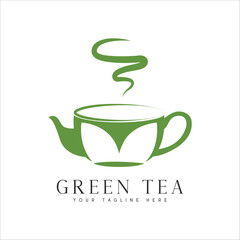 Green Tea Logo Design Cup with Leaf Logotype