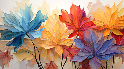 Modern flowers plants leaf maple seam - obrazy, fototapety, plakaty