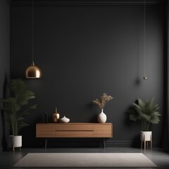 interior design for home, living room, black and white, black wall, lamp, 3d rendering interior design for home, living room, black and white, black wall, lamp, 3d rendering dark wall in living room w