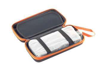 Starter charger in a shockproof bag, isolated from background