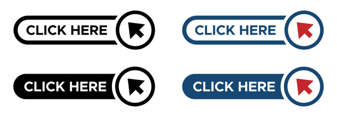 Click here button with arrow pointer flat vector icons - obrazy, fototapety, plakaty