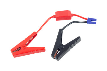 Start cable, starter cable with connectors for jump charger, isolated from background